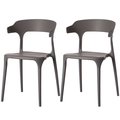 Fabulaxe Modern Plastic Outdoor Dining Chair with Open U Shaped Back, Grey, PK 2 QI004228.GY.2